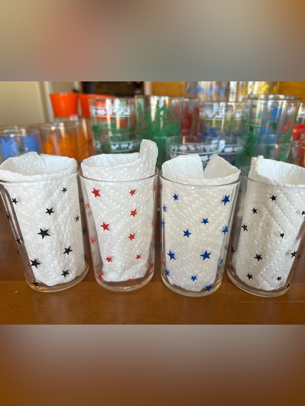 Vintage Hazel Atlas Kraft Swanky Swig Stars Red, Blue & Black Set of 4